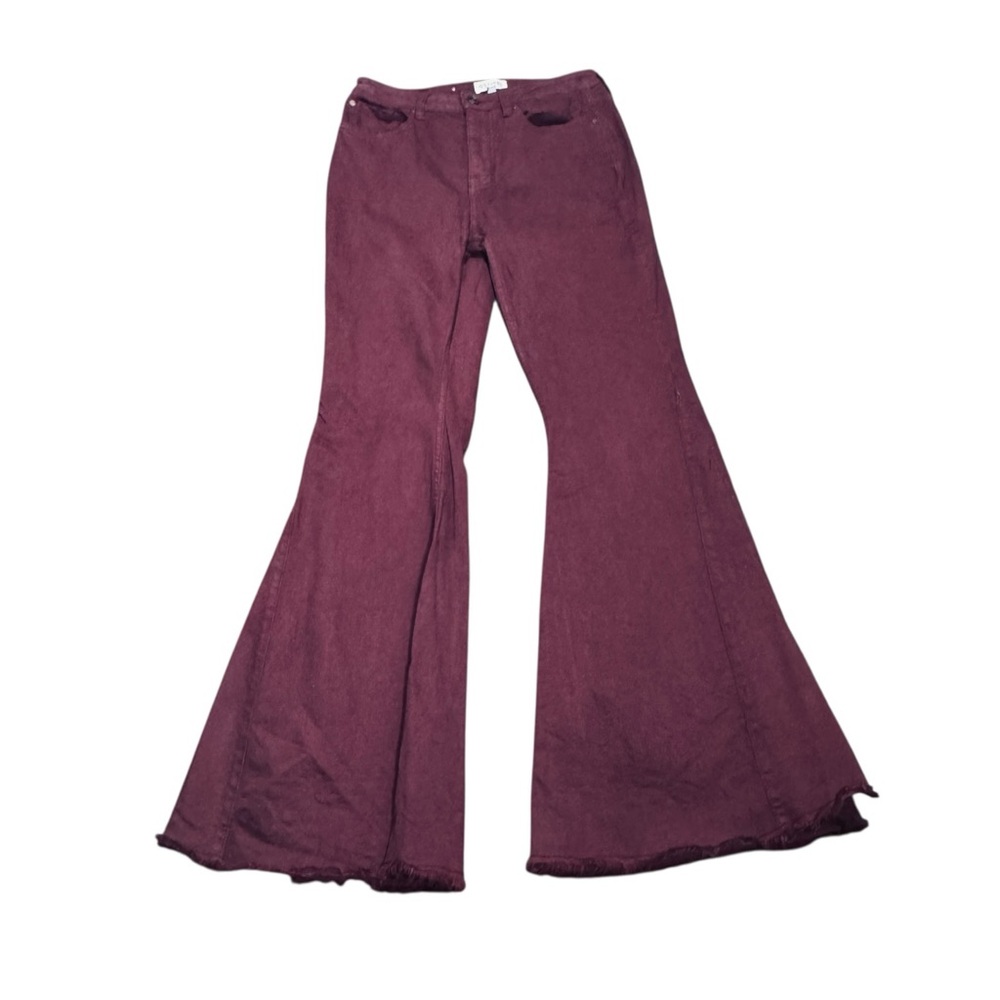 Shyanne Super Flare Raw Hem Burgandy Wine Festival Western Jeans - Picture 4 of 7